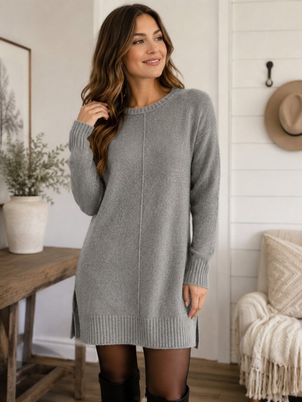 Newbury Kustom Gray Long Sweater | Cozy Knit Tunic Wool Blend - NWT's